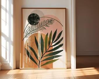Jungle Palm Leaf Wall Art - Modern Farmhouse, Calm Neutral Colors