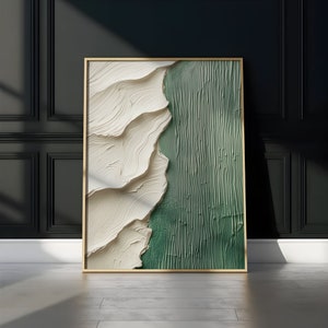 3D Texture Style On Flat Canvas Print: Emerald Green Minimalist, Plaster Wabi-Sabi Abstract Wave, Elegant Decor, Modern Farmhouse, Wall Art