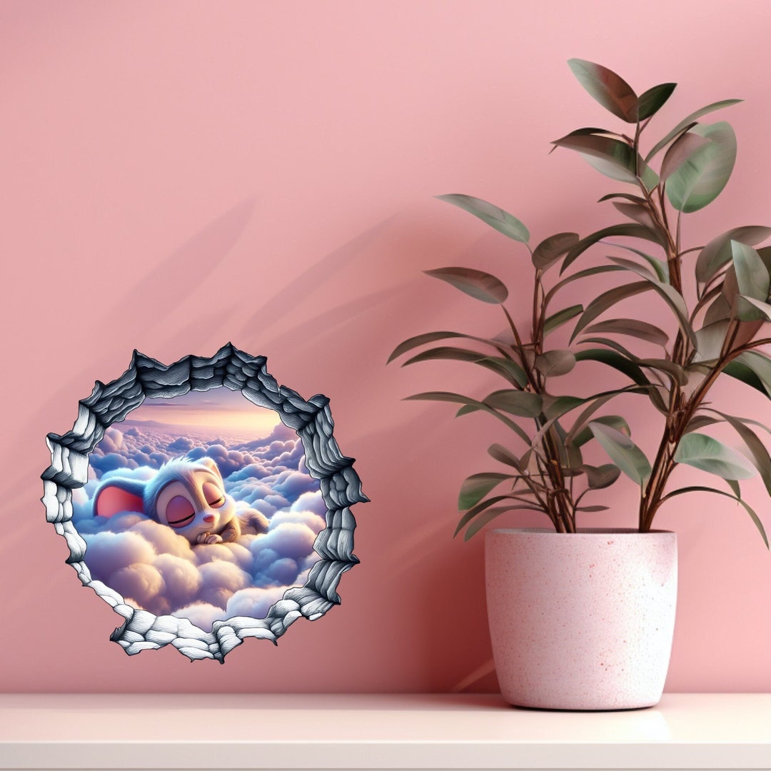 Cute Mouse Hole Decal, Mouse Sticker, Sleeping on Clouds, Vinyl Wall Decal, Cute Nursery Wall