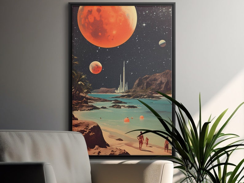 Space Beach Retro Space Art With Vintage Collage and Scifi Design