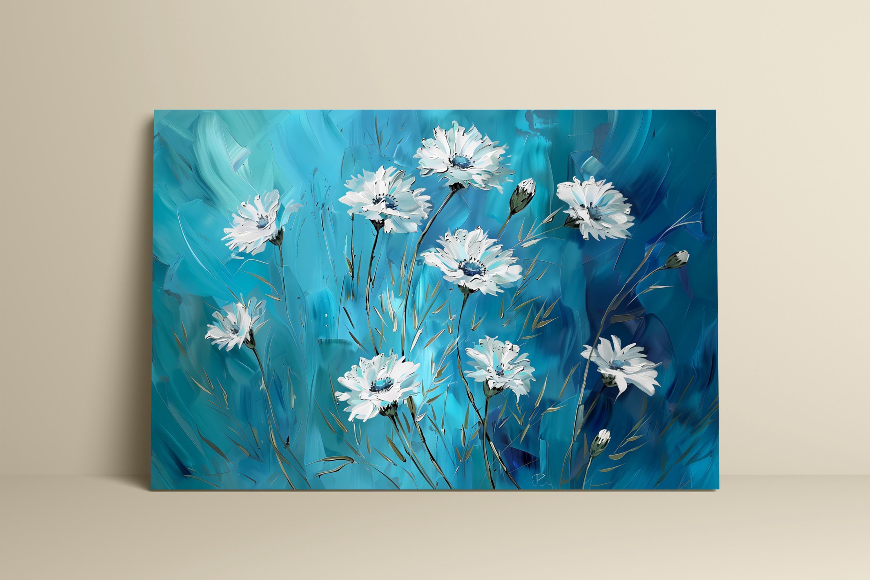 Minimalist Floral Wall Art - White Cornflowers on Tiffany Blue - Etsy