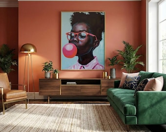 Quadro su tela "Ragazza della gomma da masticare" - Decorazione murale moderna e di tendenza