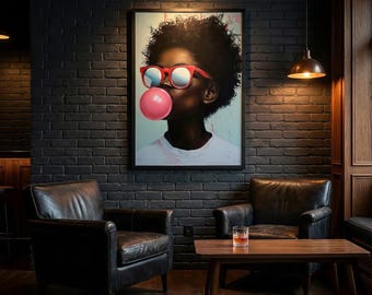 Quadro murale a tema gomma da masticare con soggetti afroamericani, colori vivaci (per soggiorno o ufficio)