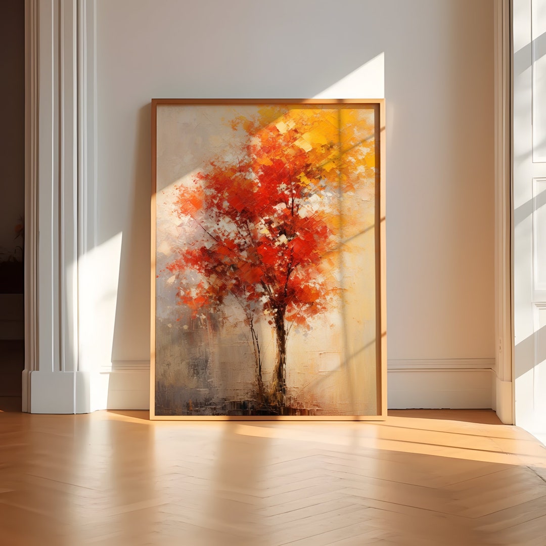 Impressionist Reverie Timeless Trees Painting, Red & Yellow Canvas