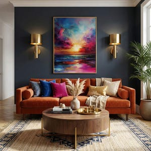 Tableau mural coucher de soleil coloré - Paysage abstrait vibrant pour espaces chaleureux