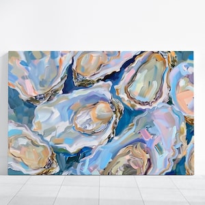 Delicias de ostras, lámina artística de cocina costera / lienzo de museo / póster mate o lienzo con borde envolvente, azul, tamaños variados. imagen 6
