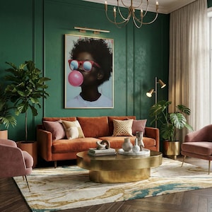 Art mural bubble-gum : portrait afro-américain audacieux - Encadré ou toile