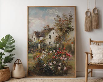 Vintage Rose Cottage Wand Leinwand, sanfter Charme des Sommers, modernes Bauernhaus Dekor, einzigartige Geschenkidee, Wohnzimmer Kunst, Schlafzimmer Kunst, Büro Kunst