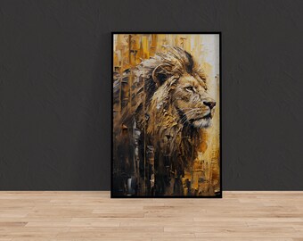 Gold Lion Wall Art - Bold Abstract Design for Living Room