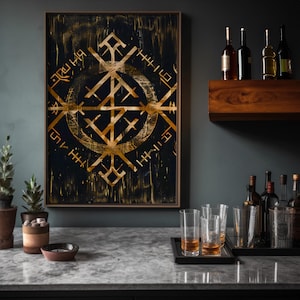 Mystical Symbol Wall Art, Intricate Golden Patterns and Runes Canvas ...