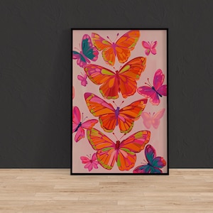 Maximalist Butterfly Canvas Print - Bright Pink and Orange Decor