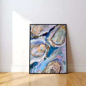 Delicias de ostras, lámina artística de cocina costera / lienzo de museo / póster mate o lienzo con borde envolvente, azul, tamaños variados. imagen 2