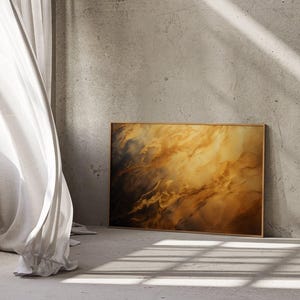 Arte mural con luz dorada: lienzo acrílico abstracto con función QR Live