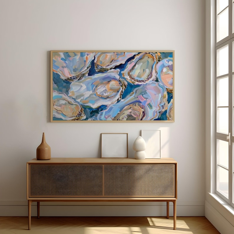 Delicias de ostras, lámina artística de cocina costera / lienzo de museo / póster mate o lienzo con borde envolvente, azul, tamaños variados. imagen 8