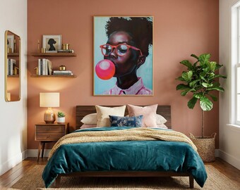 Quadro da parete Bold Identity: Ragazza con gli occhiali che fa le bolle di gomma