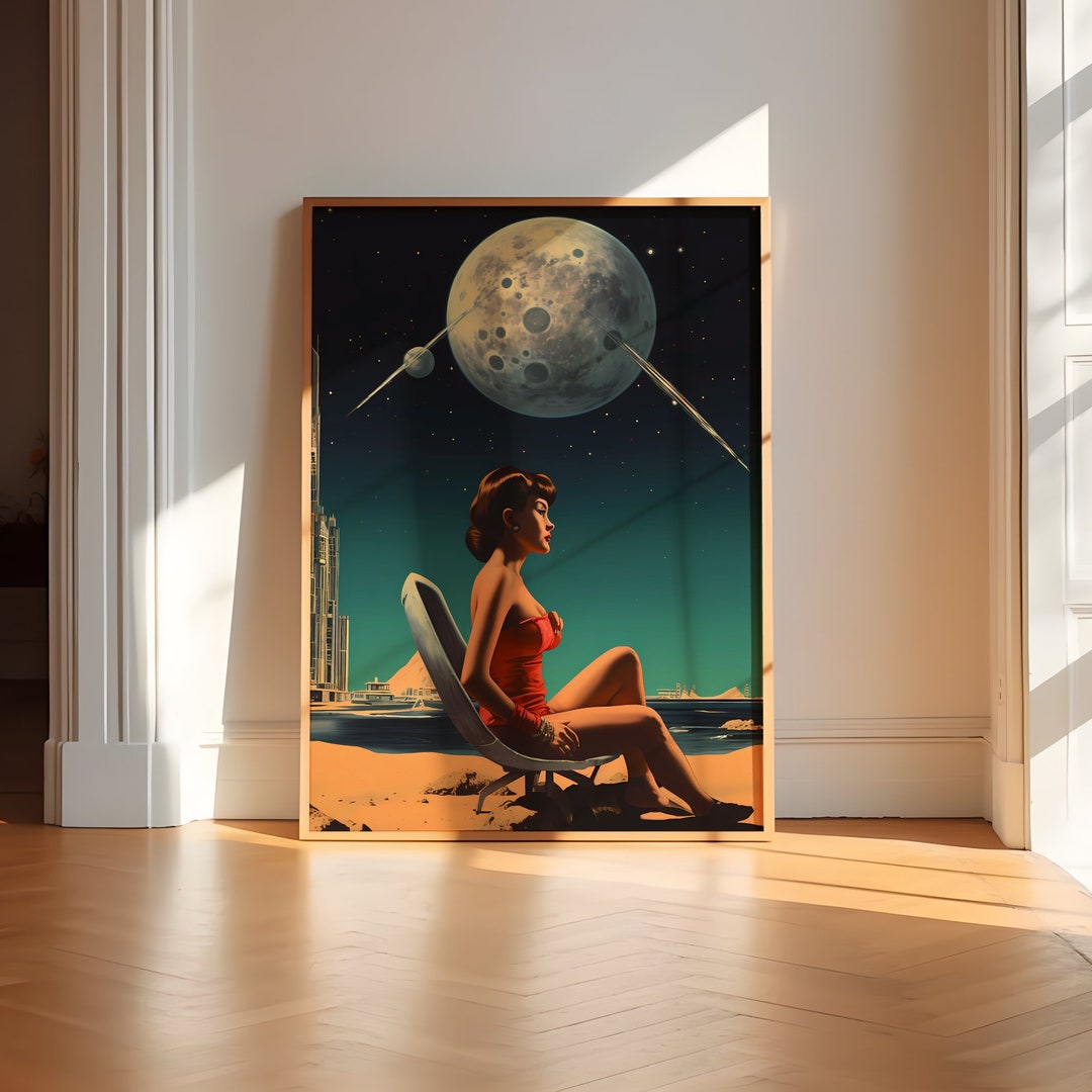Celestial Shoreline Retro Space Art Meets Vintage Collage in Cosmic