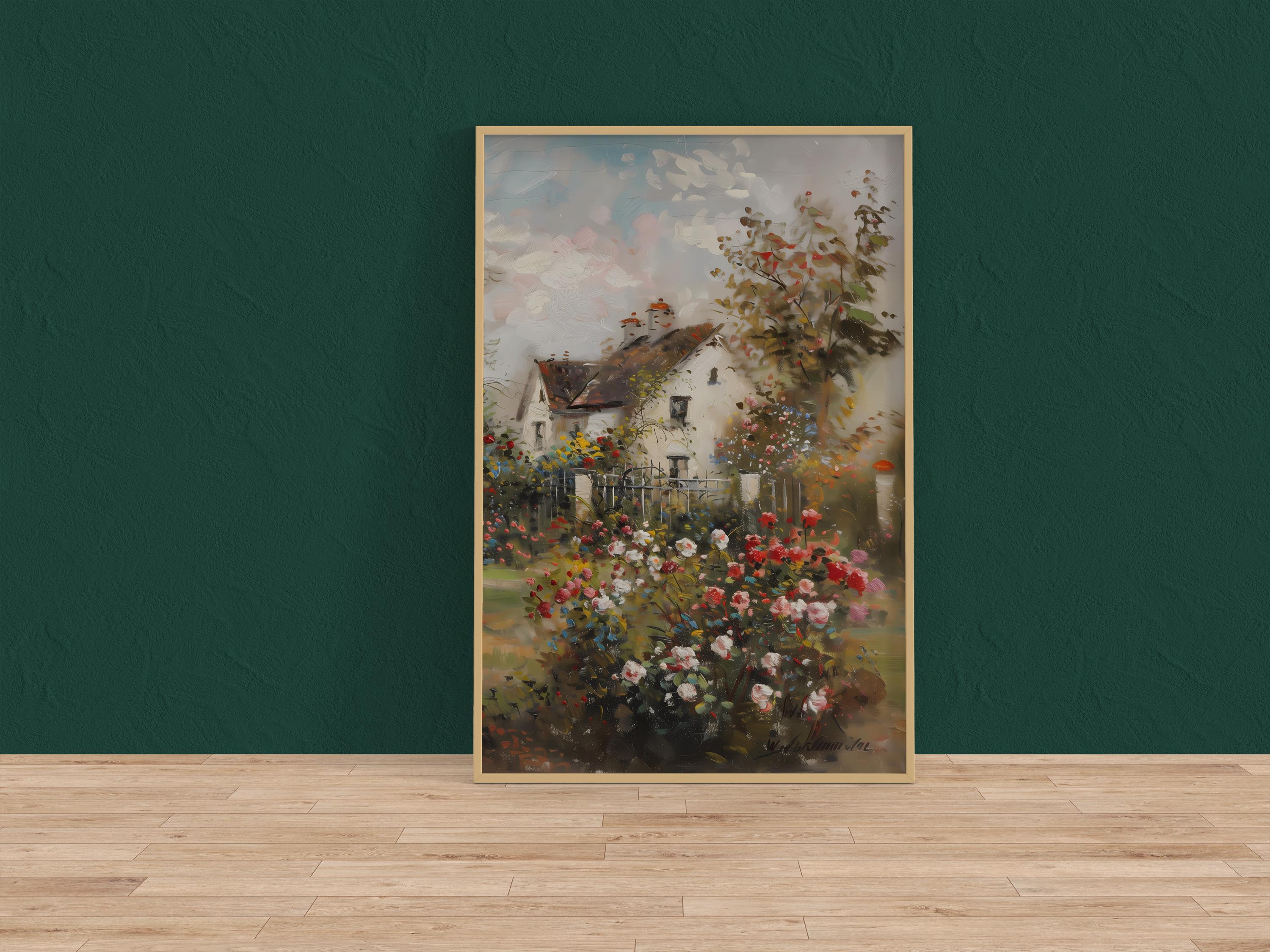 Vintage Rose Cottage Wand Leinwand, sanfter Charme des Sommers, moderne Bauernhaus Dekoration, Wohnzimmer, Schlafzimmer, Büro Kunst, einzigartige Geschenkidee