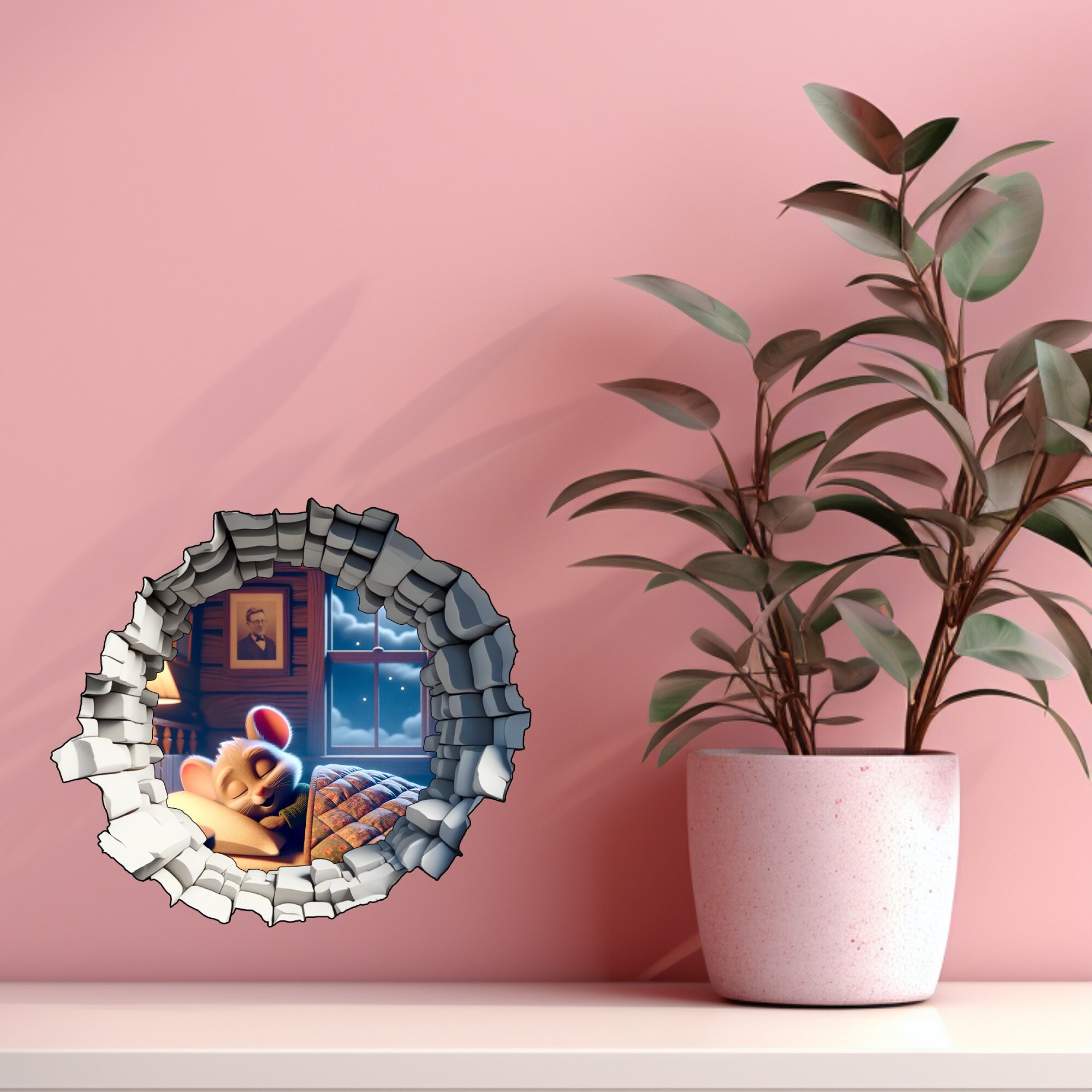 Mouse Hole Decal, Cute Mouse Sleeping Sticker, Mouse Vinyl Decal, Sofa