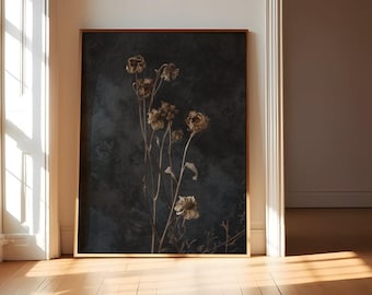 Vintage Eleganz: Dunkle, schwermütige Wildblumen Kunst | Moderne Bauernhaus-Wanddekoration, Wohnzimmer-Kunst, Schlafzimmer-Kunst, Büro-Kunst, Haus-Kunst
