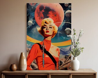 Retro Sci-Fi Collage Art, Vintage Space Theme (Matte or Canvas)