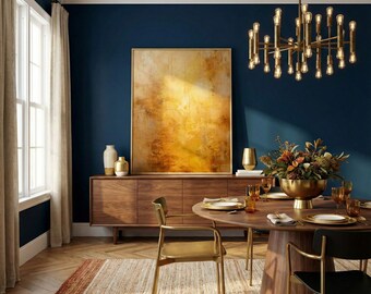 Arte de parede abstrata: Luz solar dourada e amarela - Estilo moderno de casa de campo