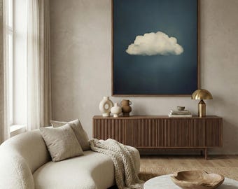 Vintage Moody Cloud Wall Art - Emerald Green Minimalist Canvas