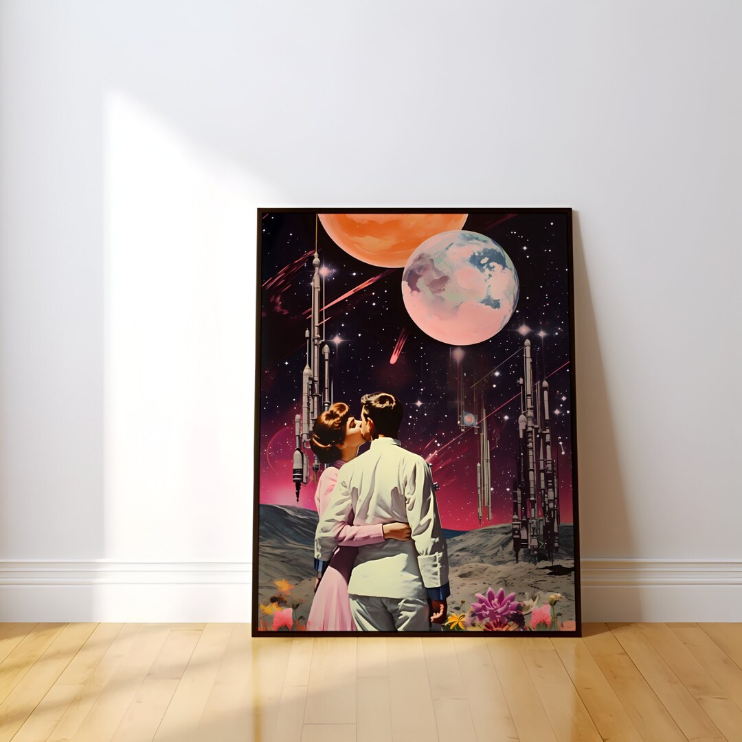Cosmic Kiss Print: Vintage Sci-fi Romance (matte or Canvas) - Etsy
