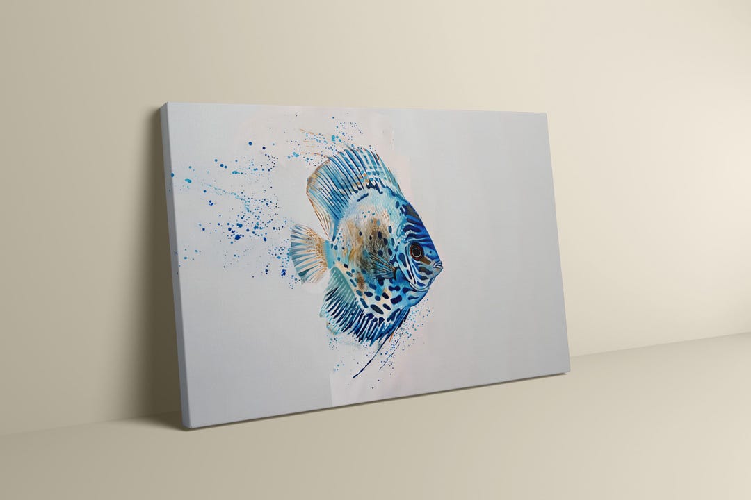 Abstract Discus Fish Wall Art, Modern Coastal Beach House Decor, Living ...