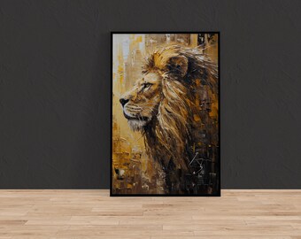 Golden Queen Lioness Portrait: Abstract Gold Wildlife Art