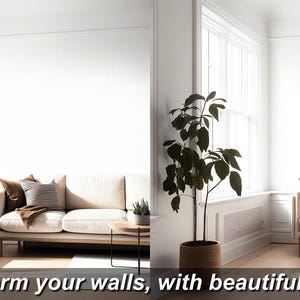 a living room with a couch and a potted plant