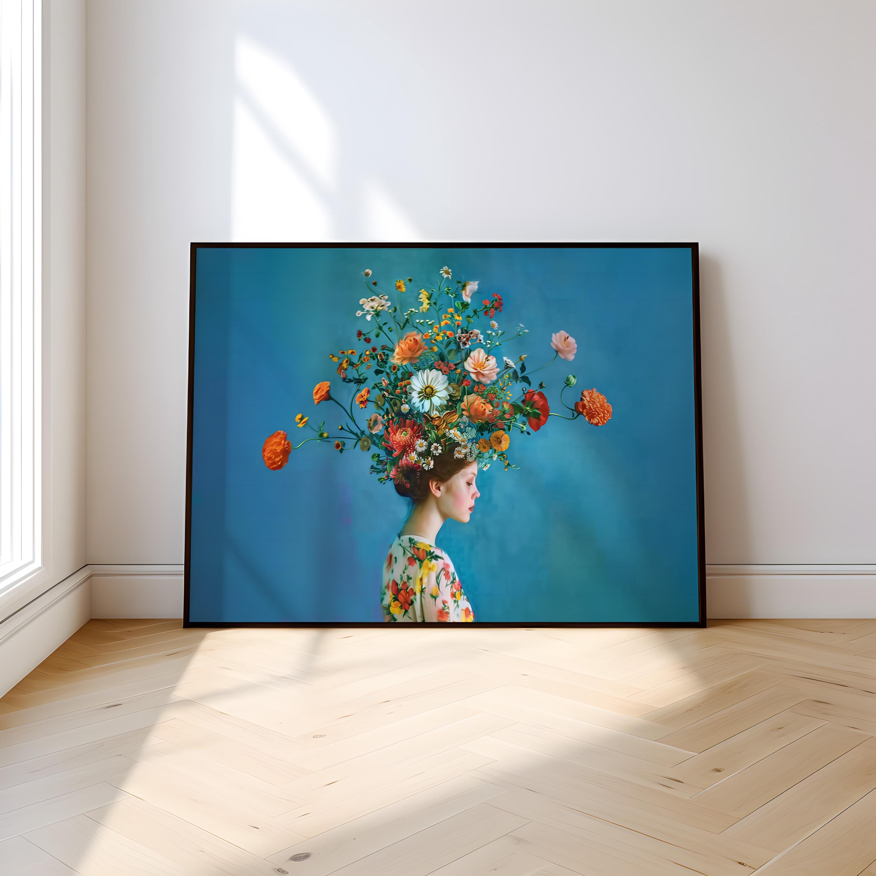 Floral Headdress Art: Surreal Woman Portrait (framed or Canvas Print ...