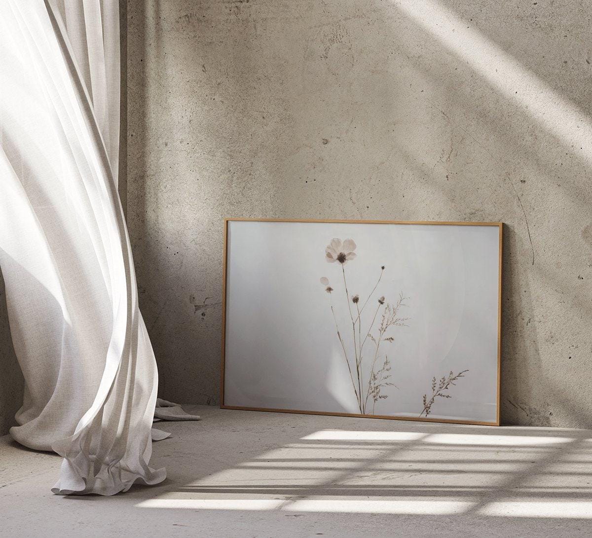 HPNIUB Leinwand-Wandkunst-Set – 3 Botanische Vintage-Bilder, 16x61 Cm, Neutrale Blumenmotive Für Wohnzimmer & Schlafzimmer