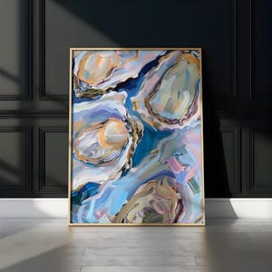 Delicias de ostras, lámina artística de cocina costera / lienzo de museo / póster mate o lienzo con borde envolvente, azul, tamaños variados. imagen 9