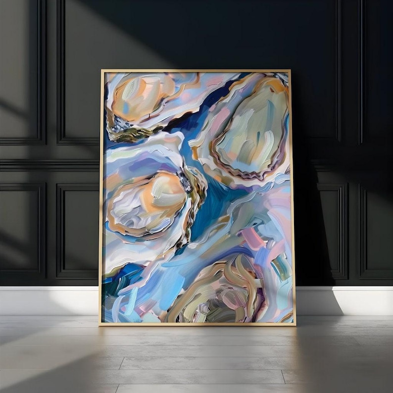 Delicias de ostras, lámina artística de cocina costera / lienzo de museo / póster mate o lienzo con borde envolvente, azul, tamaños variados. imagen 9