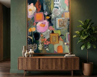 Floral Wall Art Print: Vibrant Boho Colors - Mixed Media Style