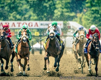 Saratoga Horse racing in action Closeup Shot | downloadable wall art