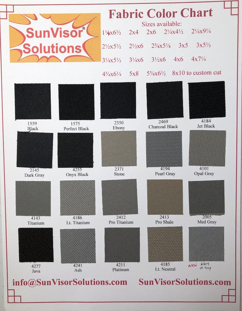 Color Chart for Sun Visor Warning Label Covers Etsy