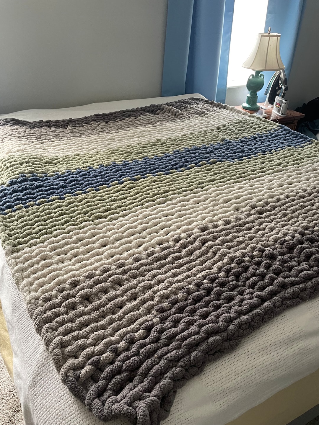 Hand Knit Chunky Blanket Etsy