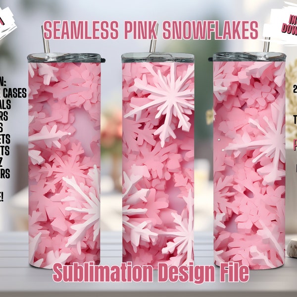 3D Pink Snowflake Seamless Digital Art, Sublimation Design, Tumbler, Blanket, Journal Cover PNG SVG Instant Download