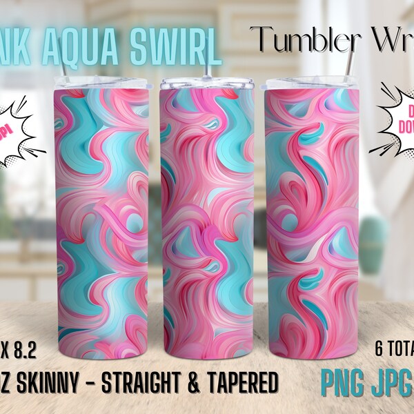 Pink Aqua Swirl Art SVG, 20 oz Skinny Tumbler Wrap, Artistic Tumbler Design PNG, Printable For Canvas, Sublimation Tumbler Design SVG