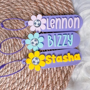Custom Soccer Backpack Tag | Personalized Floral Keychain | Name Tag for Soccer Bag l Sports Team Gift Ideas l Acrylic Flower Bag Charm