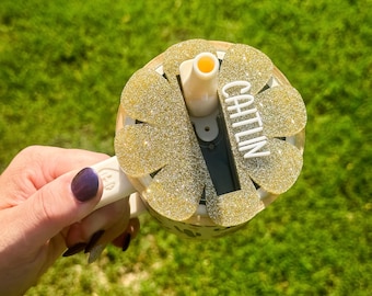 Personalized HydroJug 20 Oz. Traveler Topper: Acrylic Flower Name Plate for HydroJug 20 Ounce Tumbler