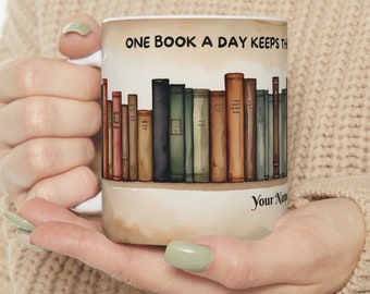 One Book a Day Keeps the Boredom Away, Personalized Name, White Ceramic and Two Color Mug 11/15oz, Enamel Mug 12oz, Heat-Sensitive 11oz