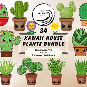 Kawaii-Hauspflanzen-Bundle, 30+ PNG, Cricut-Silhouette-Grafiken, bezaubernde Zeichnungen, lebendige Farben, Journaling-Elemente, kommerzielle Nutzung