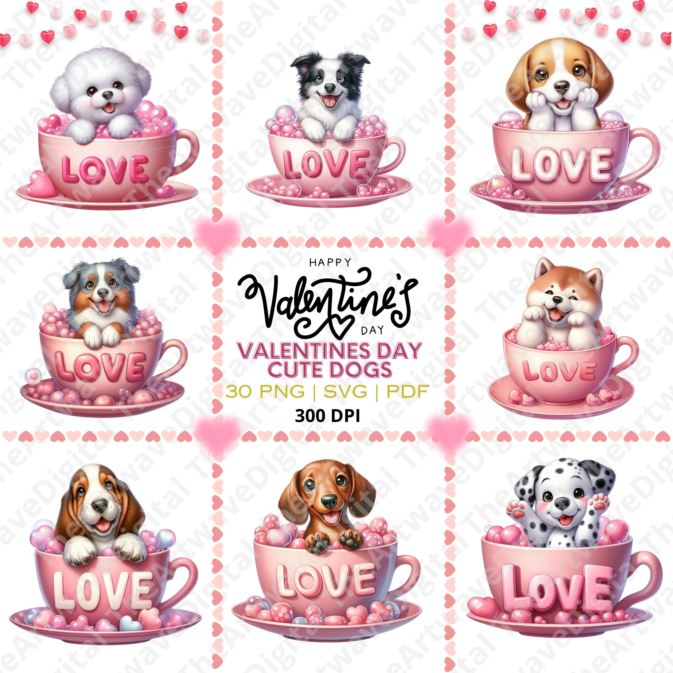 30 Valentines Puppies Clipart Bundle, Png Valentines, Pdf, Svg, Cute ...