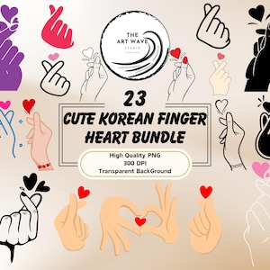 Cute Korean Finger Heart Bundle, 23 Sublimation PNG, Cricut Silhouette Graphics, Kawaii Designs, Fanchant Cliparts, Commercial Use