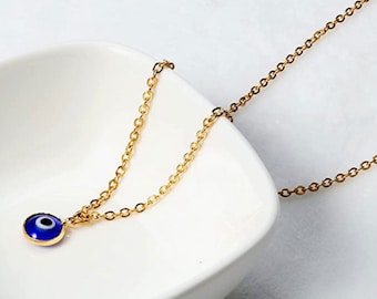Solid Gold Evil Eye Necklace - 18K Gold, 18K Rose Gold Vermeil Evil Eye Necklace - Gift for Her - Cute Necklace