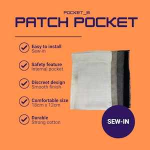 Sew in patch pocket. Keep belongings safe, pocket for mobile phone, passport, money etc