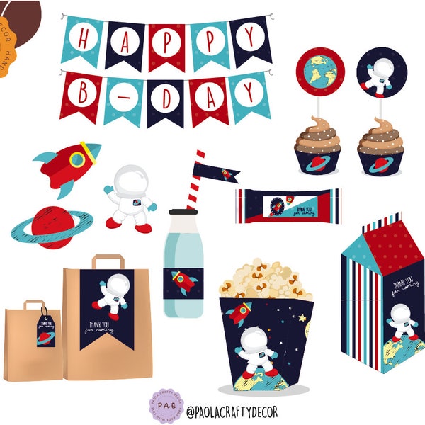 Astronaut Kit Printable, Party Decoration, Astronaut Kit Party, Instant Download, Party Printable, Birthday Bundle Printable, DIY Party