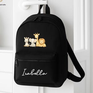 Sac à dos safari personnalisé avec nom d'enfant, cartable personnalisé à imprimé animal safari, sac à dos pour tout-petit, idée cadeau pour la rentrée